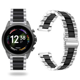 Giaogor Bands Compatible with Fossil Gen 6 Smartwatch Band Solid Stainless Steel Metal Band for Fossil Gen 6 42mm / 44mm Smartwatch (Silver-Black, MEN-44MM)