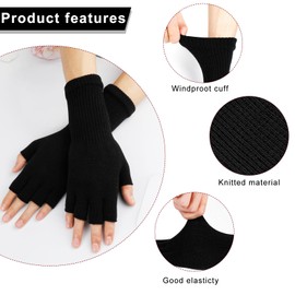 ONESING 4 Pairs Black Fingerless Gloves for Women Half Finger Knit Gloves Warm Stretchy Gloves typing gloves for Women