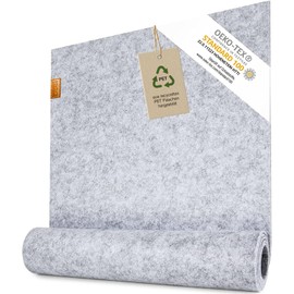 Miqio Design Felt Table Runner, Sustainable Oekotex Felt Fabric, 100 x 30 cm, Washable, Genuine Leather Label, Scandinavian Felt Runner, Light Grey