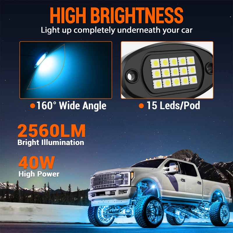 MICTUNING 8Pcs RGB LED Rock Lights Car Underglow Underbody Neon
