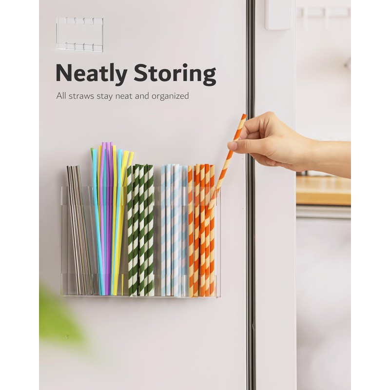 Upgraded 9.6'' Large Acrylic Straw Holder for Cabinet Door, Space-Saving