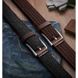 BULLIANT Men Golf Belt,Stretch Women Braided Belt for Men casual Sports Golf Snug Fit 1 3/8"(Black/Deep Brown,30"-34" Waist Adjustable)