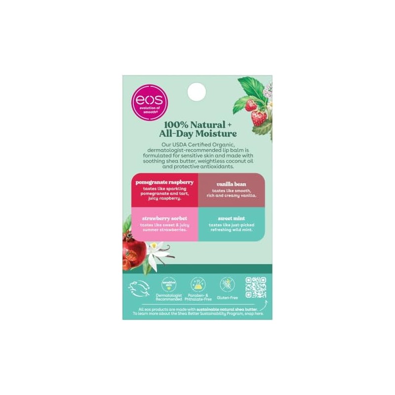 eos 100 Natural Organic Lip Balm Sticks- Strawberry Sorbet, Vanilla
