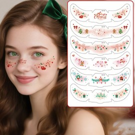 6 Sheets Christmas Face Glitter Freckles Cute Christmas Tattoos Snowman Xmas Tree Snowflakes Bow Temporary Tattoos Face Tattoo Sticker for Party Favors