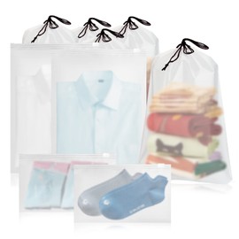 TRUEIN 10 Travel Storage Bags, Resealable Drawstring Storage Bags, Maternity Hospital Bags Organiser, Waterproof Frosted Ziplock Bags for Clothes Towel Cosmetics Shoe Pouch Holiday Essentials