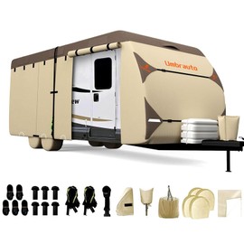 Umbrauto Travel Trailer Cover – Upgraded 7-Layer Top RV Cover, Waterproof & Windproof Camper Cover for 20'-22' RV, Includes 4 Tire Covers, Tongue Jack Cover, Gutter Cover & 2PCS Extra Windproof Straps