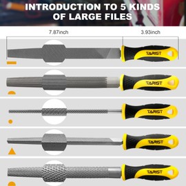TARIST 19PCS Metal & Rasp File Set with Tool Bag, Includes Flat/Half-Round/Round/Triangle steel file, Half-Round wood file, 4 Way File and 12pcs Needle Files, Work for Metal, Wood and more