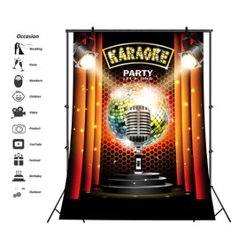 CSFOTO 5x7ft Karaoke Photography Backdrop for Party Graduation Ceremony Decor Karaoke House Decor Wallpaper Singing Show Decor Banner Night Show Microphone Adults Kids Portrait Photo Studio Props