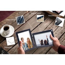 JD Concept Vertical Horizontal Combo, Double 5x7 Black Wood Foldable Picture Frame, Opening 4.5x6.5, Desktop or Wall Mounted, Portrait and Landscape View