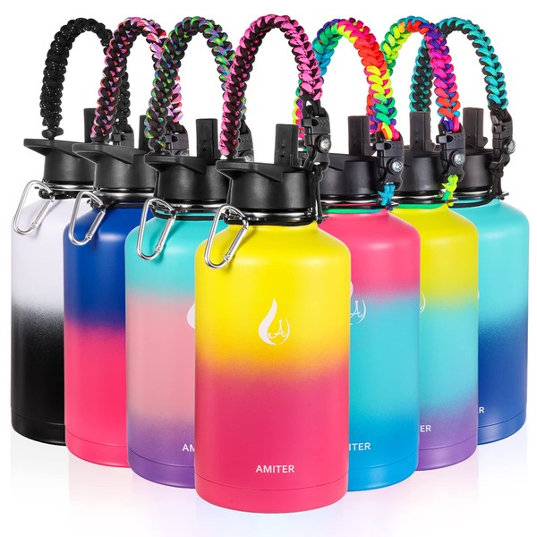 AMITER Half Gallon Water Bottle with Straw and Handle, 22oz,
