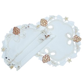 Xia Home Fashions Gilded Pines Embroidered Cutwork Christmas Doilies, 8", Set of 4, White