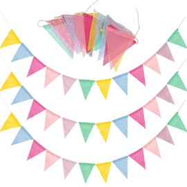 60 Flags 68 Feet Bunting Banner,Bunting Multicolor, Outdoor Waterproof Triangle Flags Imitated Linen Burlap Bunting Supply for Wedding Birthday Party Home Festival Decoration