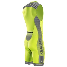 Synergy Triathlon Tri Suit - Men's Elite Sleeveless Trisuit (Neon Lime/Steel, Small)