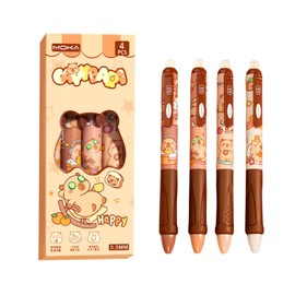 FloralGrace Capybara Retractable Pens, Gel Pen Set, Erasable Ballpoint Pen Set, Capybara Pens Ink Pen (Capybara 1) Pack of 4