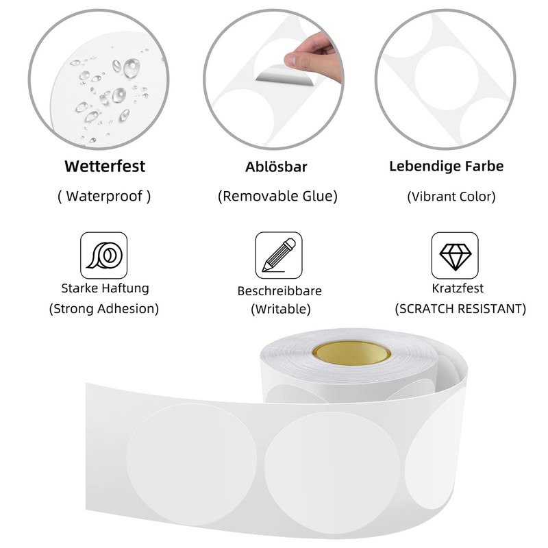Pack of 500 Round Stickers 50 mm Colour Coding Circle