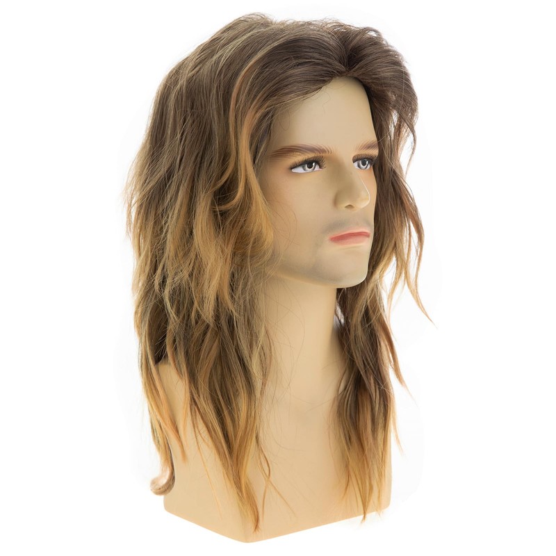 Dsimeig Mens Long Wavy Brown Wig Natural Layered Synthetic Halloween
