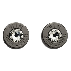 Black Rhodium Plated 9 Millimeter Ammo Bullet Cartridge Studs with April Themed Clear Crystals