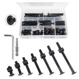 binifiMux M6 Crib Screws Hardware Kit, Black Flat Furniture Connector Bolt with Barrel Nuts for Bed Frames,20mm - 80mm(5 Sizes), Pack of 100