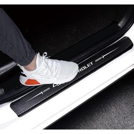 4Pcs Carbon Fiber Door Sill Protector Guards 4D Car Entry Scuff Plate, Waterproof Anti-Scratch Car Door Sill Compatible with Chevrolet(White)