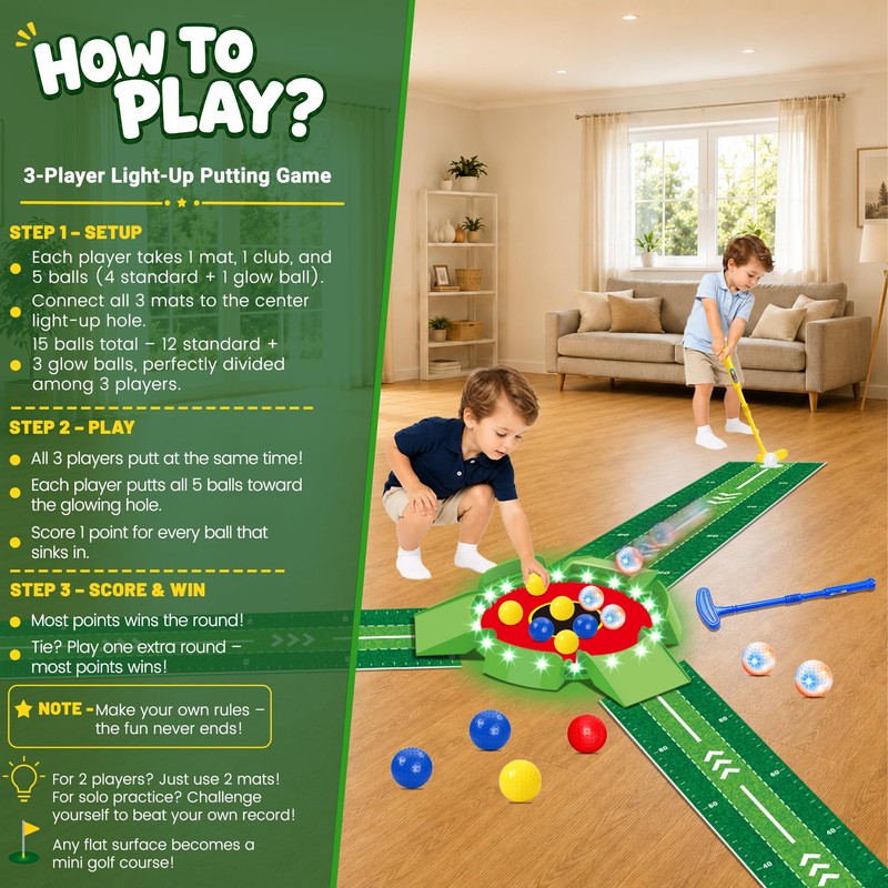 Kids Golf Toys Set, Light Up Golf Putting Indoor Game