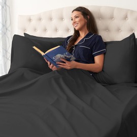 Northwest Ashford Home Essentials Bedding, 4 Piece Queen Size Sheet Set, Stretch Limo Black
