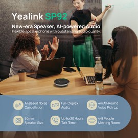 Yealink SP92 Office Conference Speaker and Microphone, Portable Bluetooth Speaker with Dongle, AI Noise Cancelling Mic, 20H Call Time, Plug and Play Conference Microphone for Small Meeting Room