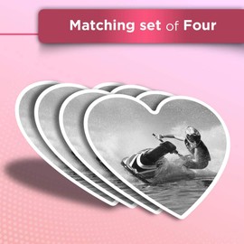 Vinyl Heart Stickers (Set of 4) - BW - Jet Ski Racing Fun Decals for Laptops,Tablets,Luggage,Scrap Booking,Fridges #36715