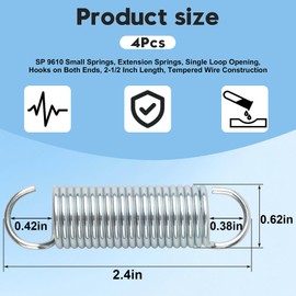 SP 9610 Small Springs, Extension Springs, Single Loop Opening, Hooks on Both Ends, 2-1/2 Inch Length, Tempered Wire Construction, Pack of 4