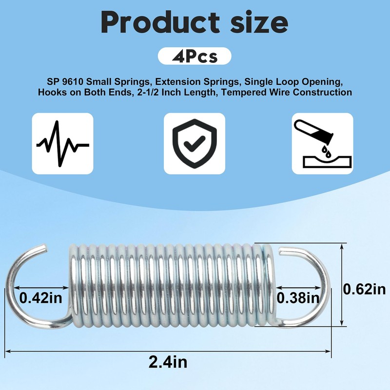 SP 9610 Small Springs, Extension Springs, Single Loop Opening, Hooks