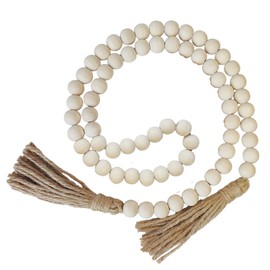 Boho Decor Wood Beads Garland Farmhouse Wall Hanging Decorations Natural Wooden Bead Tassel Decorative for Coffee Table Christmas and Prayer (Nature, 39")