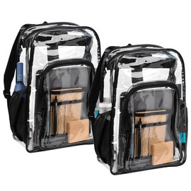 BeigeSwan Pack of 2 Clear Backpack Heavy Duty Thick PVC Transparent Backpack, Large Capacity See Through Backpack