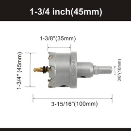 1-3/4''(45mm) Hole Saw Kit with Drill Bits, Tungsten Carbide Hole Saw Set for Hard Metal and Stainless, Cutting Diameter