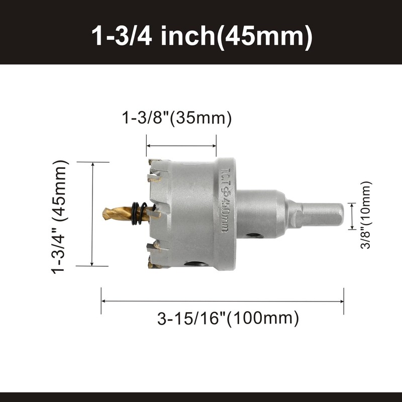1-3/4''(45mm) Hole Saw Kit with Drill Bits, Tungsten Carbide Hole