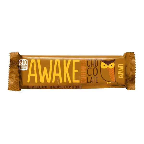 Awake Caffeinated Chocolate Energy Bar, Caramel Chocolate Energy Bar, 1 Bar Equals 1 Cup of Coffee, 12 Bars (18.6 oz)