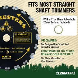 FORESTER Chainsaw Brush Cutter Blade - 9in x 20 Teeth | Fits Most Straight Shaft Trimmers | Conversion Kit Sold Separately