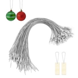 Qiuyan 100 PCS Christmas Tree Ornament Hanger Strings Snap Fastener Tag Cord Precut Ribbon Hook Xmas Ornament Hanging Loop for Christmas Tree Decorations Baubles Gift Tag (Silver)