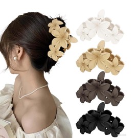 Flomiara 4PCS Hair Clips for Women, Flower Claw Clips, Women Cute Hair Clips, Suitable for Thick Thin Hair, Non-slip Matte Firm Hairpin, Plastic Hairpin，White, Yellow, Brown, Black
