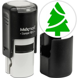 MaxMark Round Self Inking Holiday Stamp - Green Ink - Tree