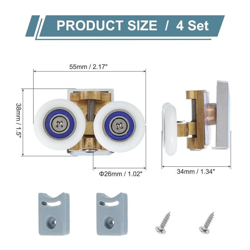 uxcell 26mm Shower Door Rollers, Sliding Shower Doors Wheels 304