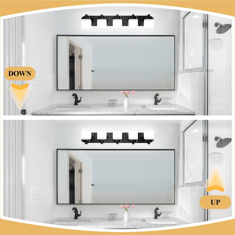 Guliaofo 5-Light Black Vanity Lights, 30.79 Inch Bathroom Light Fixtures