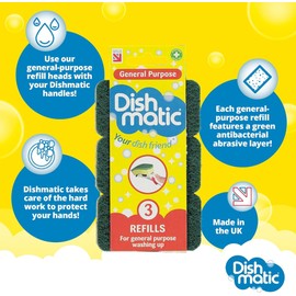 Dishmatic Refill Sponges 27 Pack – Green Washing Up Sponge Refills, Replacement Heads for Dishmatic Handle, Kitchen Cleaning Sponges & Scouring Pads for Pots, Pans & Dishes Bulk Value