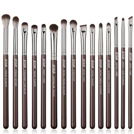 Jessup Brochas de Maquillaje Ojos Profesional 15pzs Marrón Pincele Maquillaje para Sombra,Delineador,Mezclar Ojo Sintéticas Primera Calidad, T499