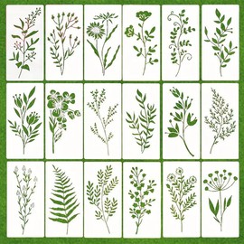 18 Pieces Wild Flower Stencils, Reusable Flower Template for Painting, Versatile Drawing Stencils for DIY Art, Plant Themed Floral Leaves Painting Template for Scrapbooking Card Making Wall Decor