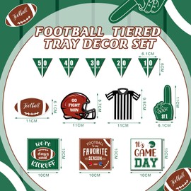 12 Pieces Football Tiered Tray Decor Football Decorations Farmhouse Wooden Rustic Football Party Supplies Game Day Sign Helmet Blocks Football Tray Decor Set for Football Fans Club Bars Home Decor