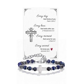 FLHEART Gift for Men Cross Boho Bracelets for Men Women, Beaded Chain Stainless Steel Cross Charms Men's Bracelet Faith Religious Easter Catholic Christian God Jesus Communion Baptism Jewelry Gift