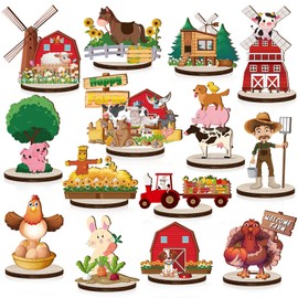 14Pcs Farm Animals Wood Table Centerpieces Farm Creatures Cutout Shapes Table Toppers Farm Themed Baby Shower Decorations Wooden Barnyard Farm Animal for Birthday Fall Party Supplies