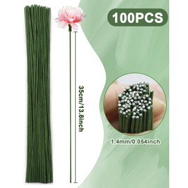 FIVEIZERO 18 Gauge Green Floral Wire Stems for Artificial Flower Making, 100 PCS - Florist Wire for Crafts, Wreaths, Flower Arrangements and DIY Projects (Alambre para Flores)
