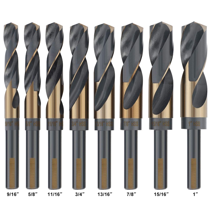 COMOWARE Reduced Shank Drill Bit Set, 8 Sizes from 9/16"