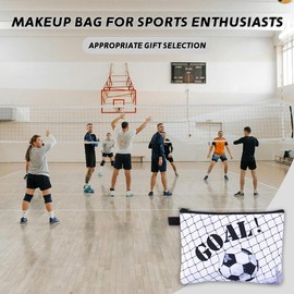 Soccer Makeup Bag Sport Theme Cosmetic Pouch for Women Girl Party Favor Gifts for Soccer Coach Lover Canvas Skincare Makeup Organizer Toiletry Bags with Zipper for Travel Storage Bag