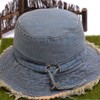 BLUEGLORY Light Blue Cotton Denim Distressed Bucket Hat, Sun Hat,